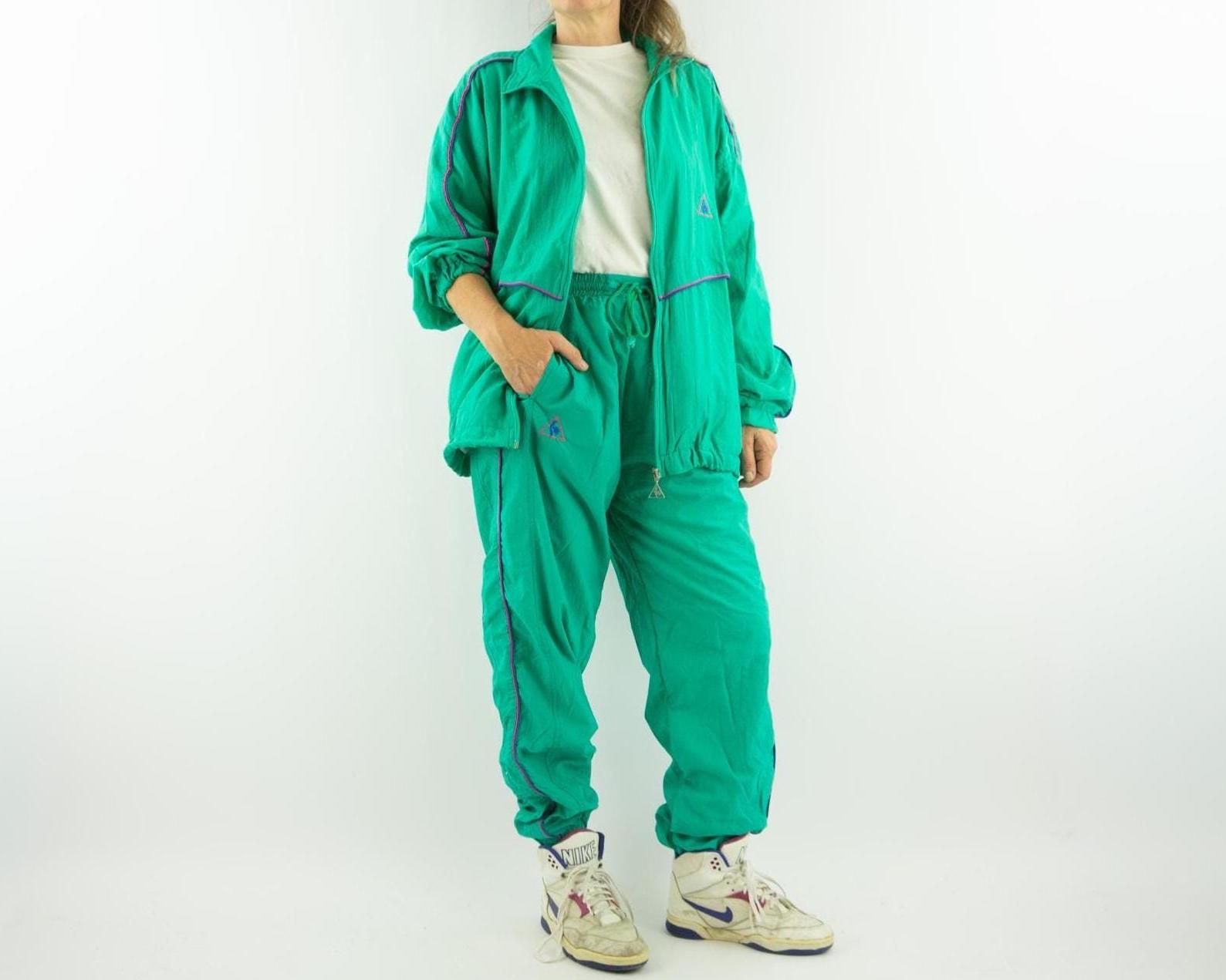 Vintage Le Coq Sportif Tracksuit 1990s | Green Nylon Embroidered