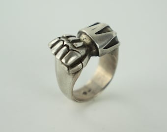 Anillo de sello - Goldorak / Plata de ley maciza / Joyería hecha a mano / Grendizer / Francia / Talla US 10 3/4