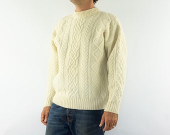 Vintage Aran Wool Fisherman Sweater 1980s | Irish Cable Knit Pullover | Retro Knitwear | Ireland | M
