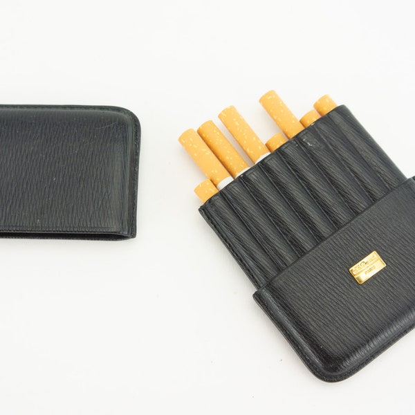 ST  Dupont - Paris | Etui à Cigarettes Vintage | 1990s | Porte-Cigarettes | Cuir Noir et Logo Doré | Etui à Cigarillos | Made in Spain