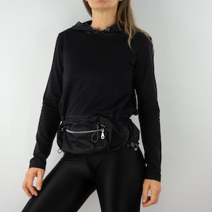 Marithé & François Girbaud Pull Vintage 1990s | Sweat Technique Noir Capuche Poche | France | S