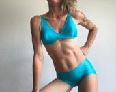 Nautic Paris Vintage Bikini 1970s 2 Piece Swimsuit Lycra Shiny Turquoise Swimsuit Retro Deadstock Size XS