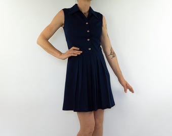 Robe Mini Vintage 1960s | Trapèze Bleu Plissée | Robe Mod Rétro | Made in France | S