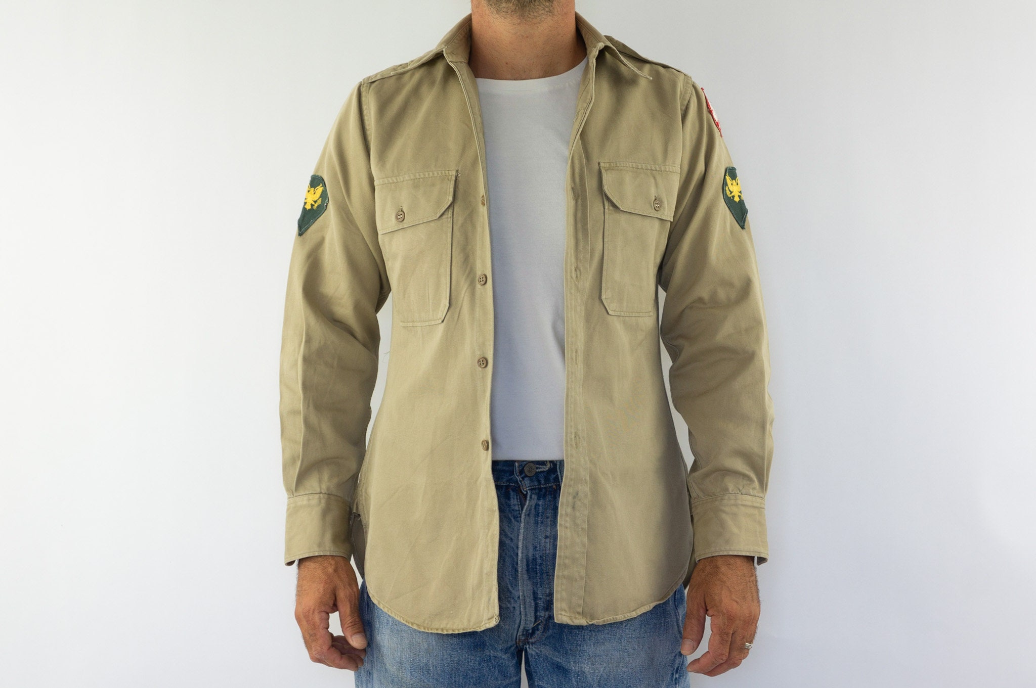 Vintage US Army Military Shirt WW2 1940s | Khaki Chino Shirt
