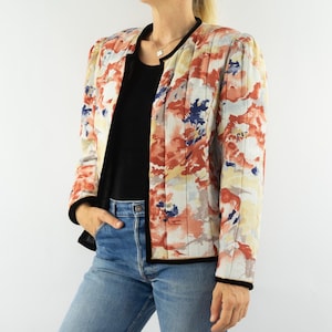 Veste Boléro Fleurie Vintage 1980s | Blazer Court Matelassé | Mi-Saison | Made in France | M