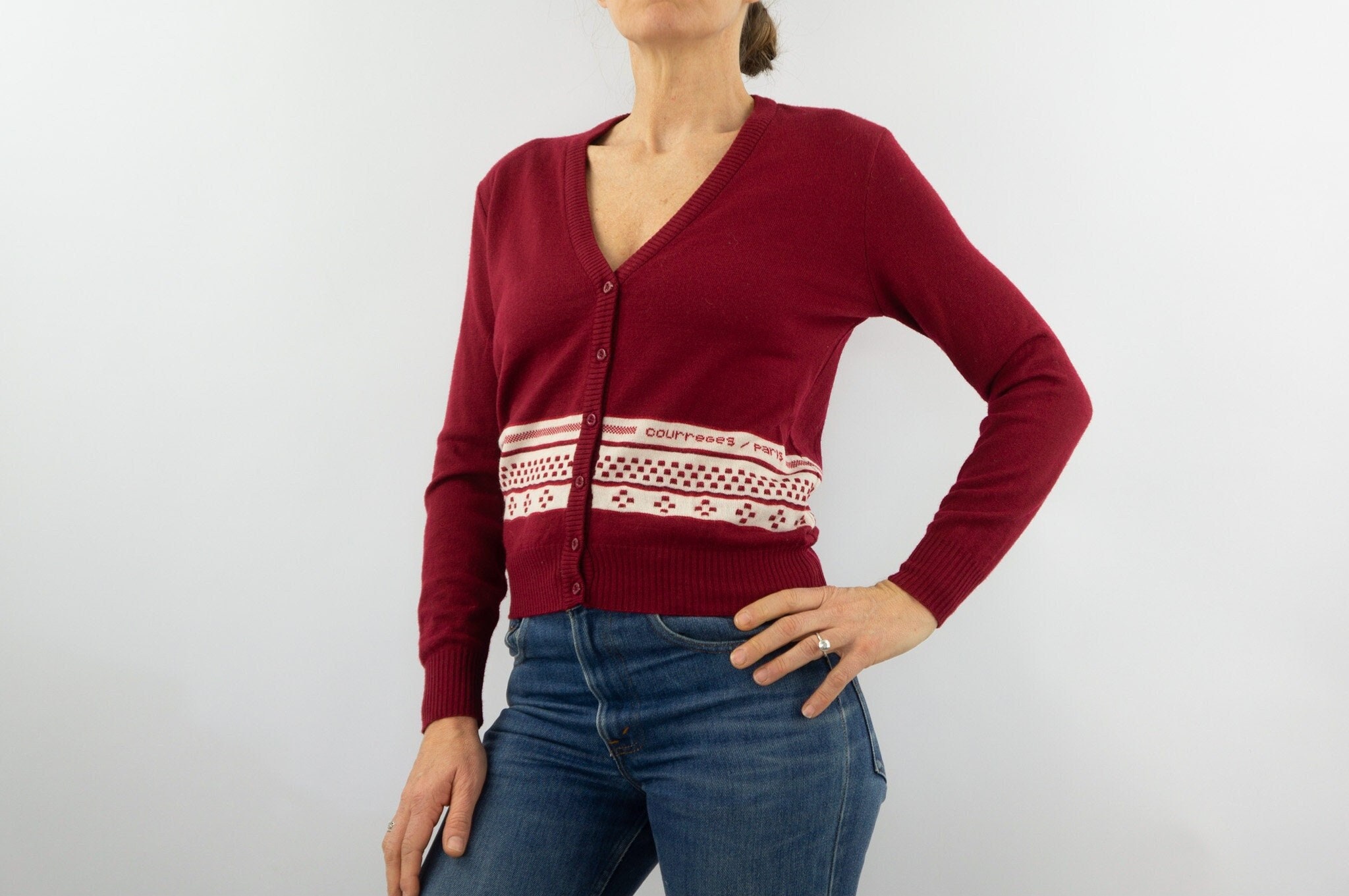 Courrèges | Vintage Wool Knit Cardigan| 1980s | Burgundy Courrèges | Vintage Wool Knit Cardigan| 1980s | Burgundy