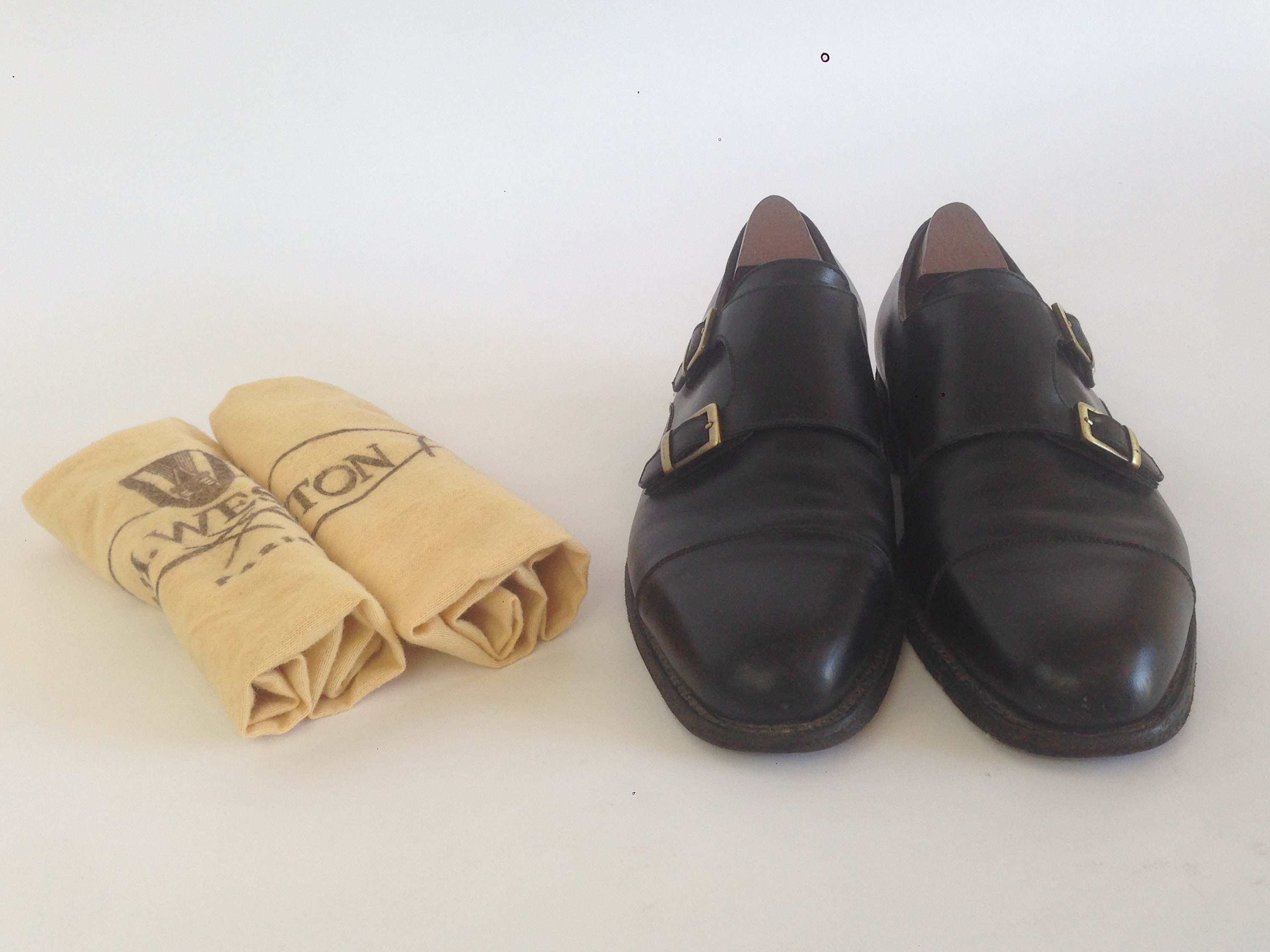 Vintage J.M. Weston Monk Strap Shoes 1980s | Black Leather Derby 