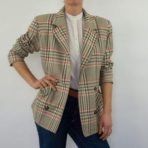 Blazer vintage in lana Courrèges anni '80 / Giacca a quadri Principe di Galles / Francia / M immagine 4