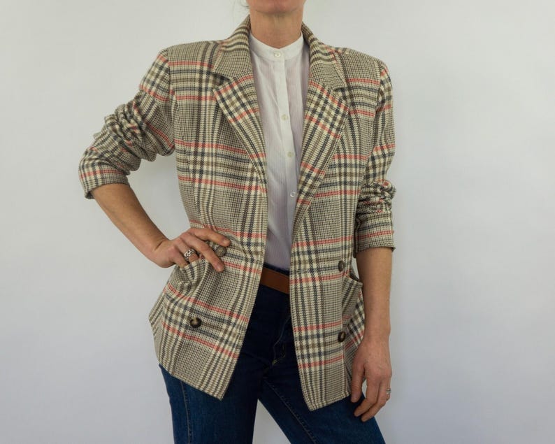 Blazer vintage in lana Courrèges anni '80 / Giacca a quadri Principe di Galles / Francia / M immagine 4