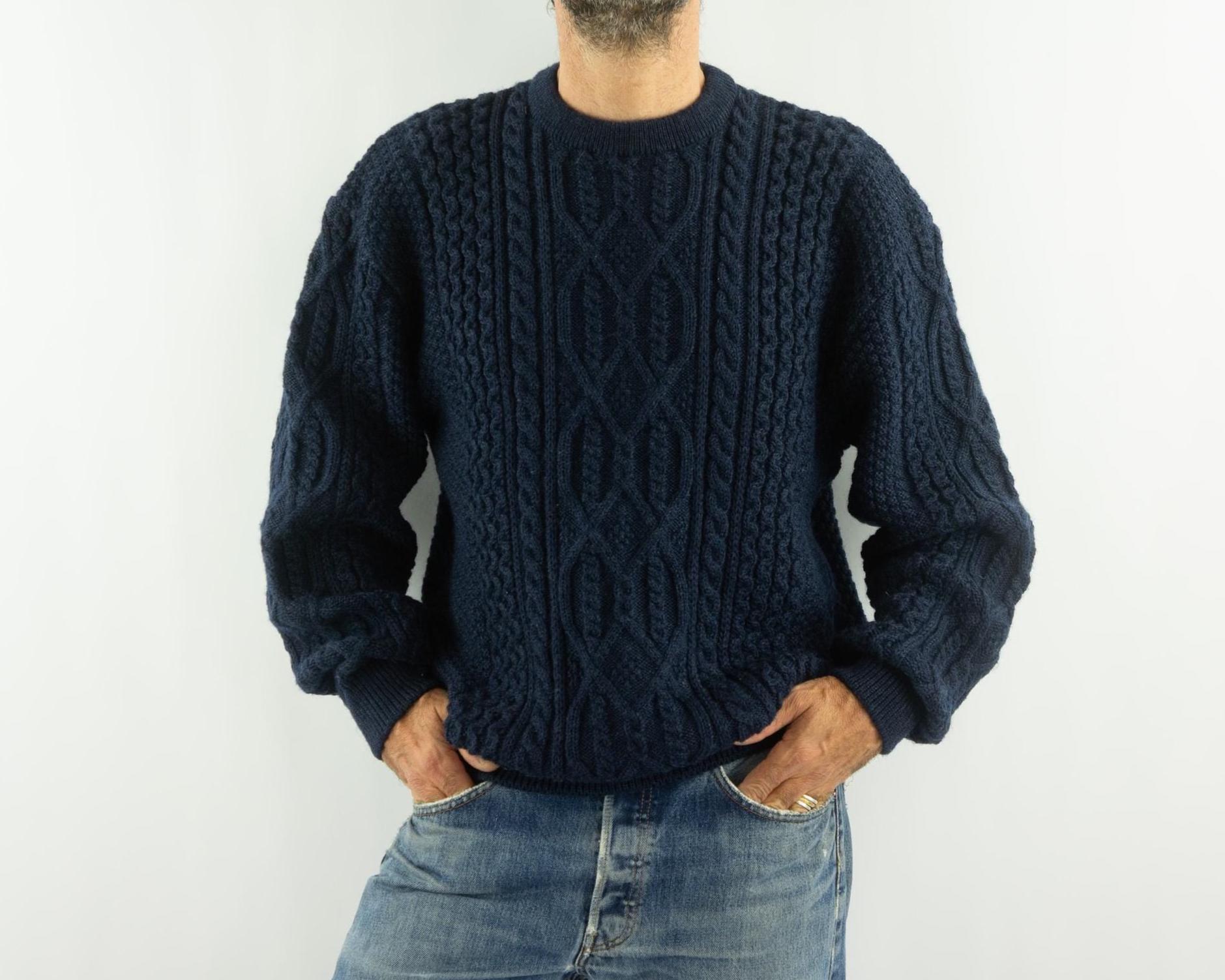 Vintage Saint James Fisherman Sweater 1980s | Navy Cable Knit Wool