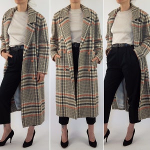 Vintage Courreges ullmaxikap från 1980-talet | Rutig Prince of Wales-kappa, dubbelknäppt | Frankrike | M bild 8