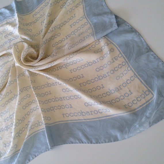 Roccobarocco Vintage Silk Scarf 1980s Shiny Monogram 