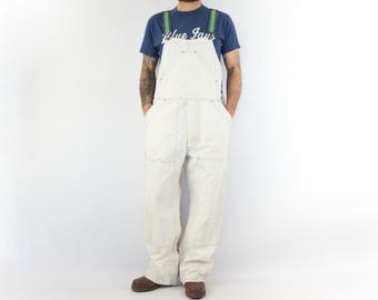 Vintage Sweet-Orr Bib Overalls 1970s | Distressed White Workwear Dungarees | USA | M