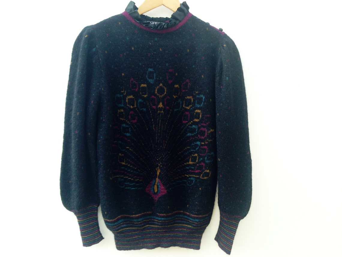 Emanuel Ungaro Vintage 1980s Sweater Peacock pattern | Etsy