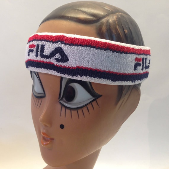 Fila Vintage Tennis Headband 1980s White blue red Retro Sport