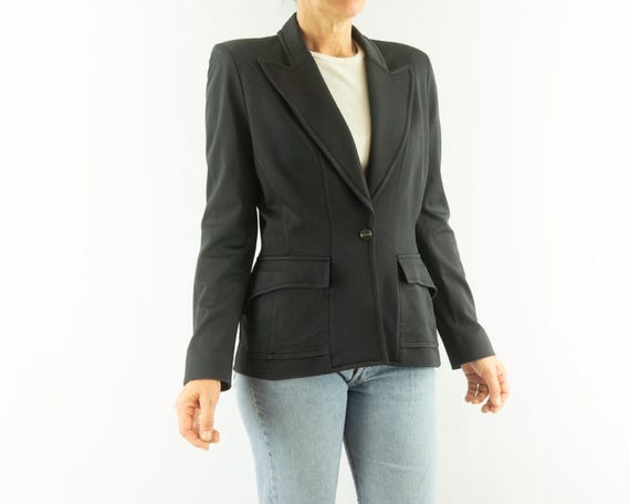 Mugler, Vintage Mugler Blazer 1990s | Black Jacket, Sculpted Waist, Pointed Lapels | France | S/M