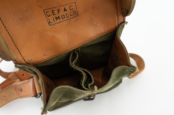 Vintage French Army Musette Bag 1950s | Khaki Canvas & Leather