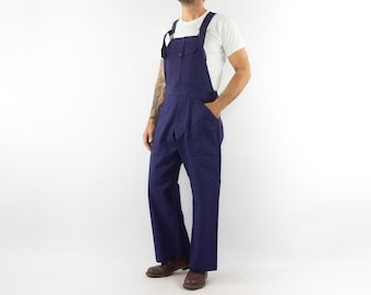 Vintage  PTT Postal Service Overalls 1950s | Indigo Chore Cotton Work Dungarees | Workwear | France | M