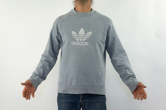 Adidas Vintage Sweatshirt 1980s Grey Sweater With Big Trèfoil Ventex Grey  Cotton/white Velvet Jumper Made in France Size L - Etsy