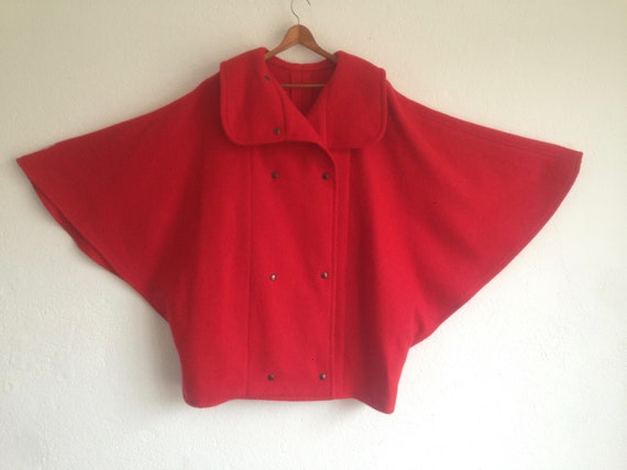 Vintage Cape Coat | 1980s | Red Oversize Jacket |… - image 7