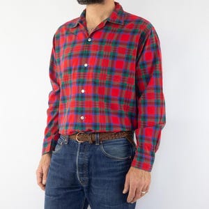 Allen-A Vintage Plaid Shirt 1960s | Red Checkered Shirt, Loop Collar, Retro | L