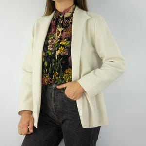 Vintage Blazer Jacket 1980s | Off-White Buttonless Women’s Tailored Jacket | Straight Cut Minimalist Style | Made in France | Size S