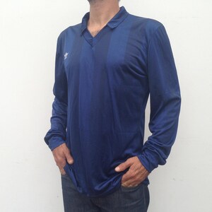 Vintage Adidas Ventex Fußball Trikot 1970er Jahre | Navy Trefoil Fußball-Shirt | Spanien | L Bild 2