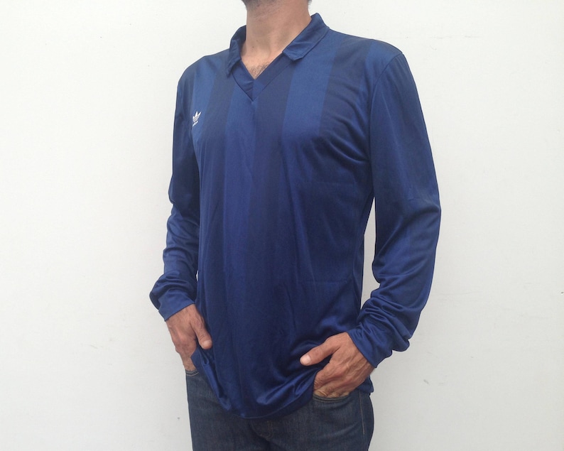 Vintage Adidas Ventex Fußball Trikot 1970er Jahre | Navy Trefoil Fußball-Shirt | Spanien | L Bild 2