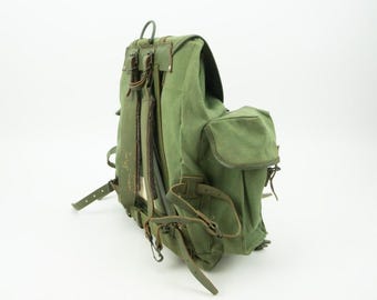 Vintage Lafuma Hiking Backpack 1960s | Khaki Canvas Leather