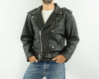 Veste Moto Cuir Rocker Homme - Véritable Cuir De Vachette, Protections Incluses, Style Motard