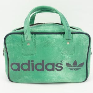 Adidas Vintage Sports Bag 1970s | Small Retro Gym Bag | Green Vinyl | Top Handle Sports Bag | Northern Soul Mod | Small Adidas Bag