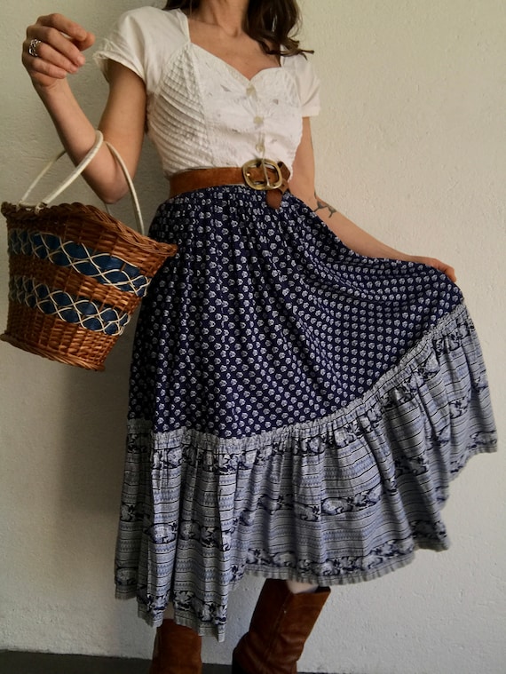 Details about  / Vintage 1970s Paisley print embellished peasant skirt
