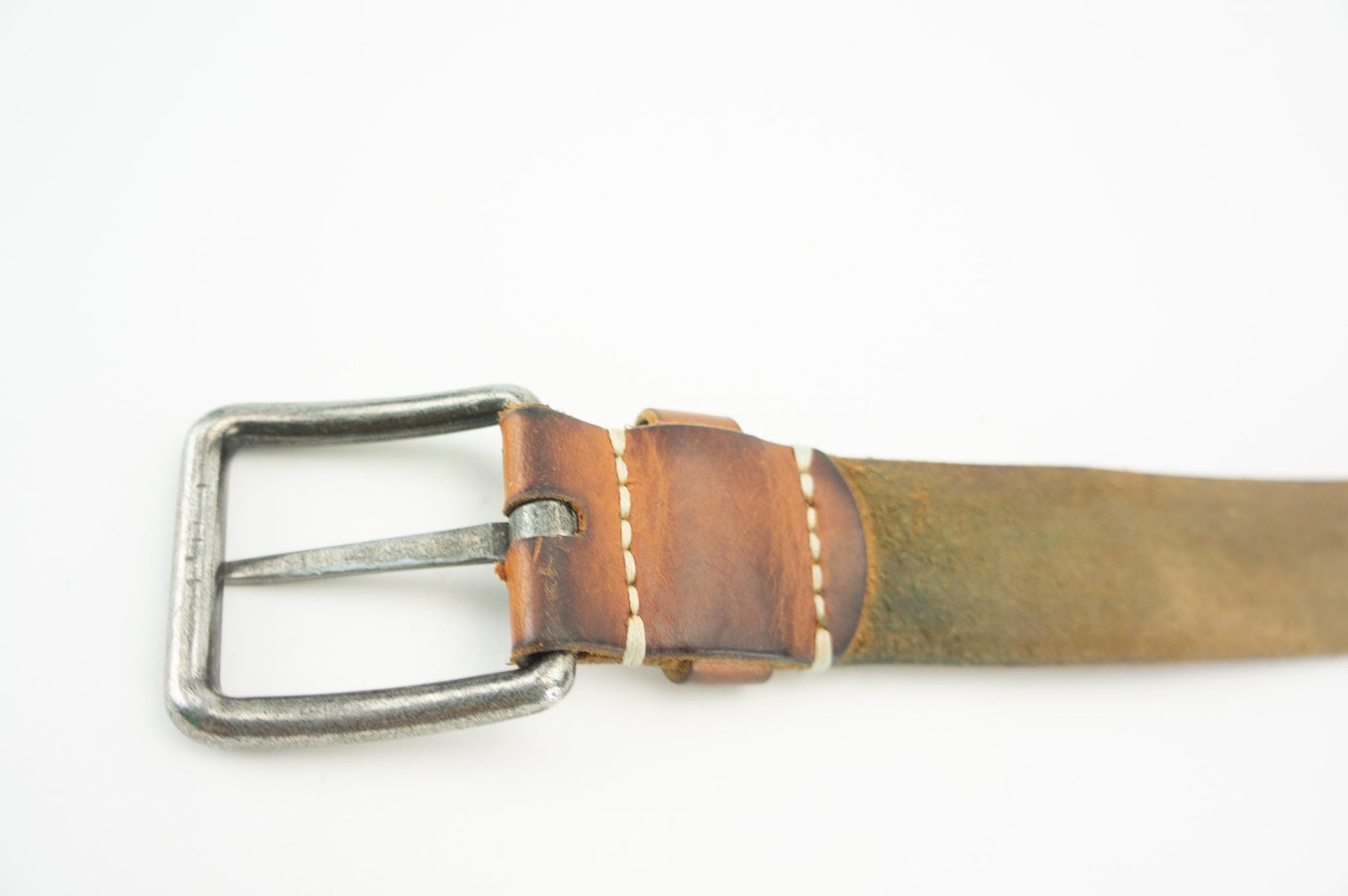 Vintage Cowboy Belt 1970s | Tan Brown Leather Heavy Buckle  display picture 2