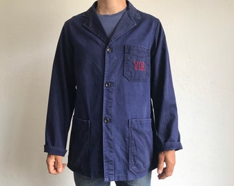 Jaqueta de trabalho vintage Gevaco Chore, anos 1960 | Indigo Sanfor Workwear | Fabricada na Bélgica | Tamanho G