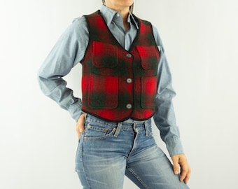 90s Vintage Woolrich Wool Vest Mens L Red Utility Workwear Full