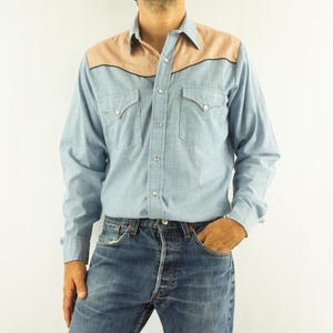 Chemise Western Vintage 1980s | Empiècements Fleuris, Boutons-pression Nacrés | USA | L