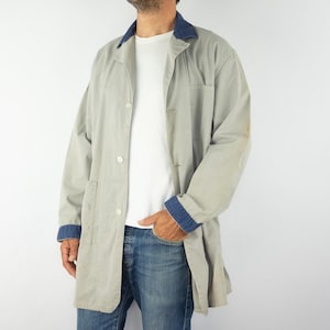 Vintage Shop Coat 1940s | HBT Cotton Workwear Jacket | Mechanic Chore Shirt | Distressed Patina | Union Made | Made in USA | Size L/XL