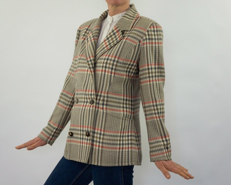 Blazer vintage in lana Courrèges anni '80 / Giacca a quadri Principe di Galles / Francia / M immagine 2