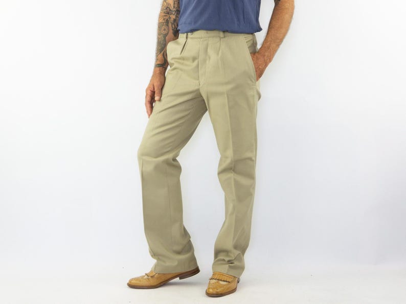 Vintage Pigeon Voyageur Work Pants 1950s | Beige Chino Cotton Workwear | NOS | France | M image 1