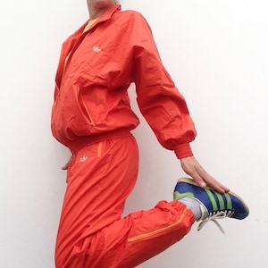 Adidas Vintage Tracksuit 1980s | Orange Jogging Set Jacket + Pants | Trefoil Logo | NOS | 80s Sportswear | Made in Spain | Size S/M