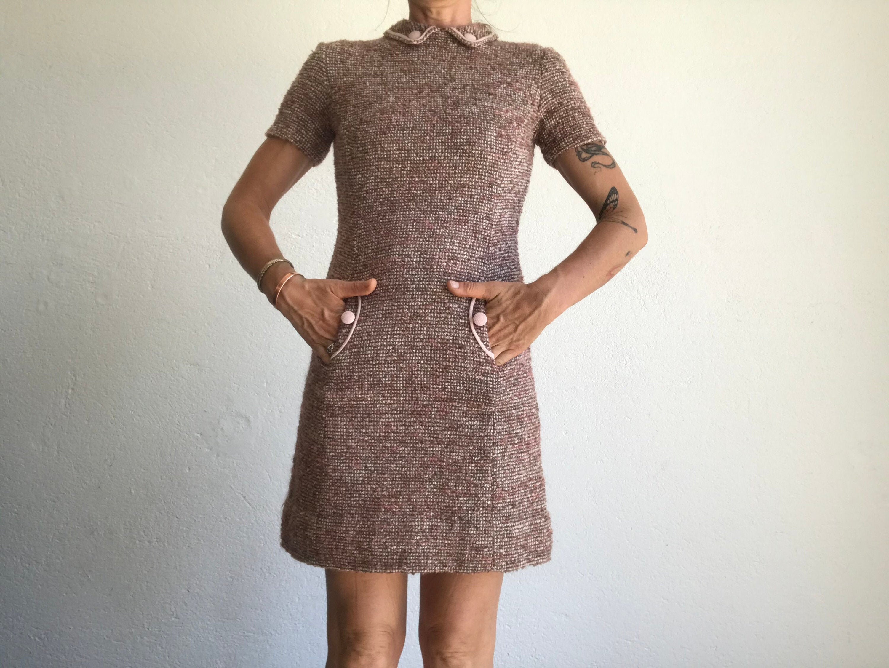 Tweed Dress Vintage s Twiggy Dress Light   Etsy