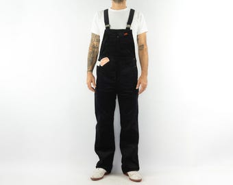 Vintage Adolphe Lafont Overalls 1970s | Black Corduroy Workwear Dungarees | Collector NOS | France | S