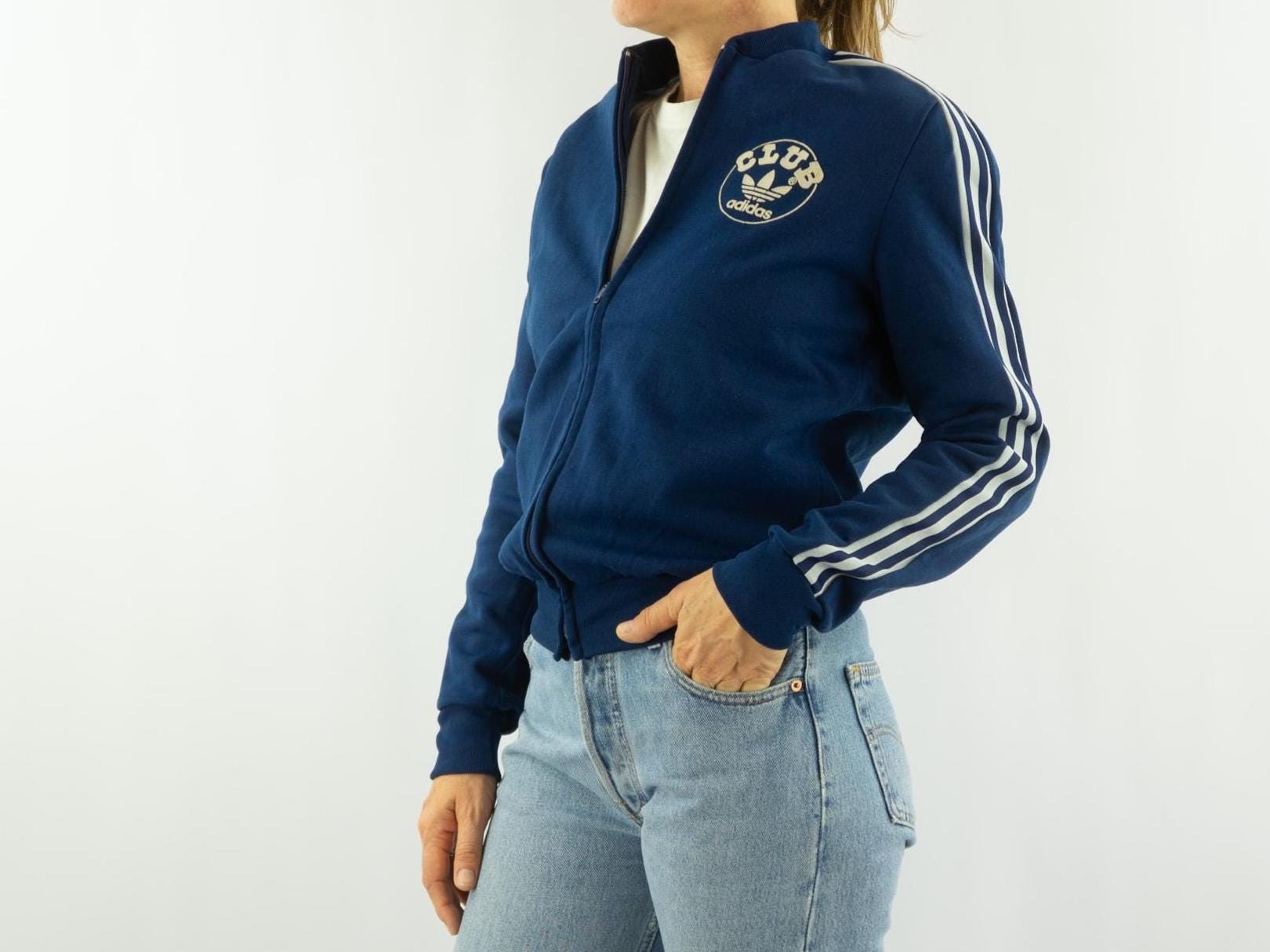 Vintage Adidas Ventex Track Jacket 1970s | Navy Blue Club Logo