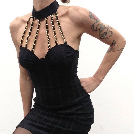 Vintage Bodycon Dress | 1980s | Black Dress with … - image 3