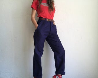 Pantaloni da lavoro francesi vintage anni '70 / Pantaloni da lavoro in cotone sanforizzato indaco / M