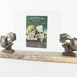 Vintage Photo Frame | 1950s | Photo Holder | Double-Sided | Marble Base and Regula Fish | Art Deco Style | Retro | Made in France