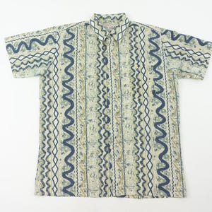 Vintage Print Shirt 1980/90s | Multicolored Abstract Pattern | Short Sleeve Loose Fit | Oversize Crazy Button Up Shirt | Size L