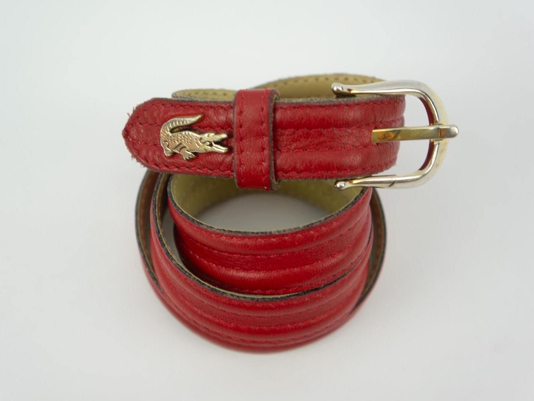 Lacoste Red Brown Leather Belt with Silver Buckle Lacoste Genuine leather faded red leather rope belt... | Depop main image 3