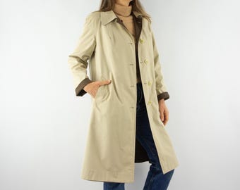 Gabardina reversible vintage años 60 / Gabardina beige/marrón / Botonadura sencilla / Francia / M