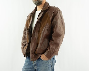 Vintage Brown 80's Leather Bomber Jacket – Iconic Retro Style